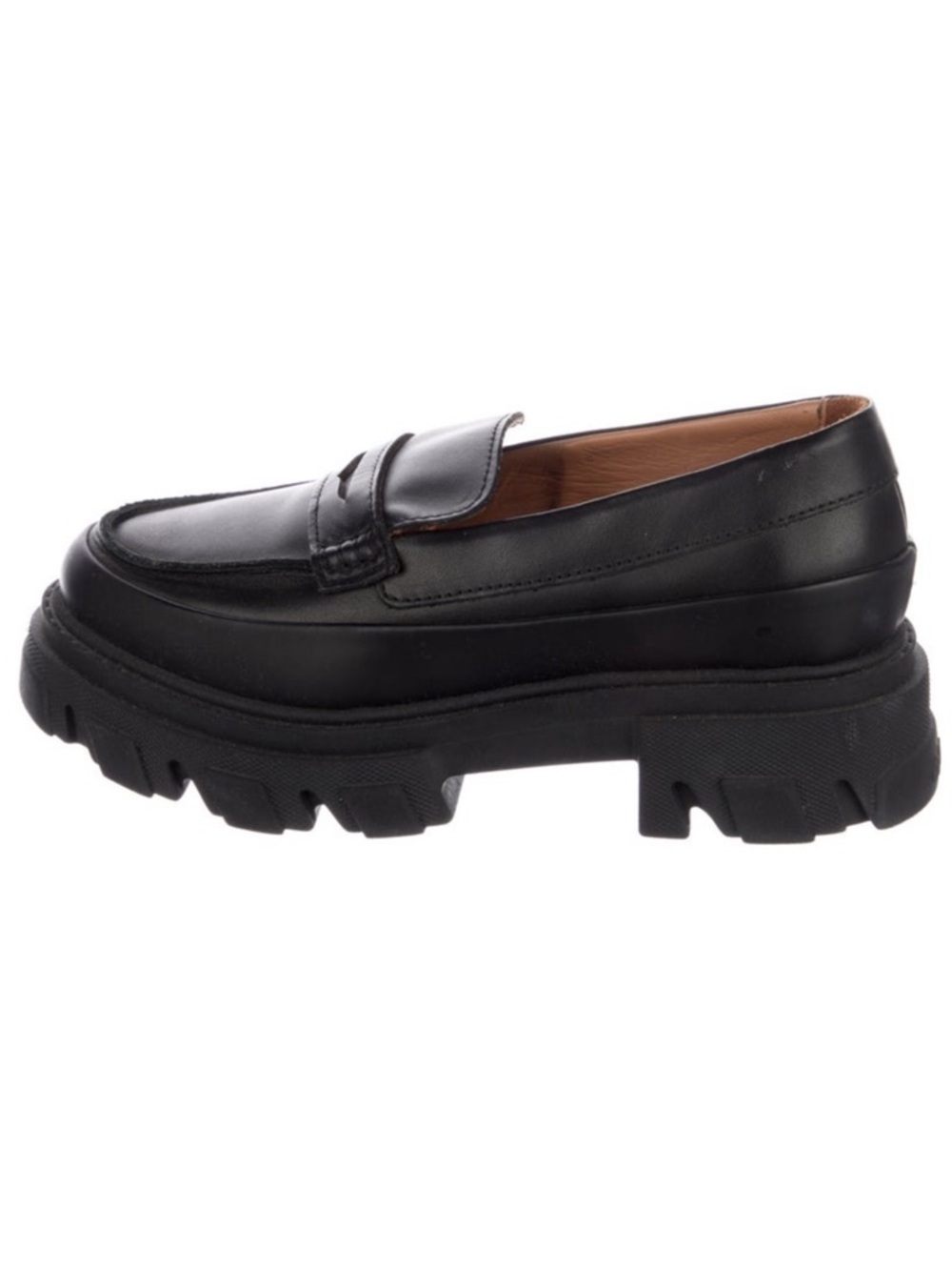 Ganni Black Chunky Lug Sole Leather Loafers
